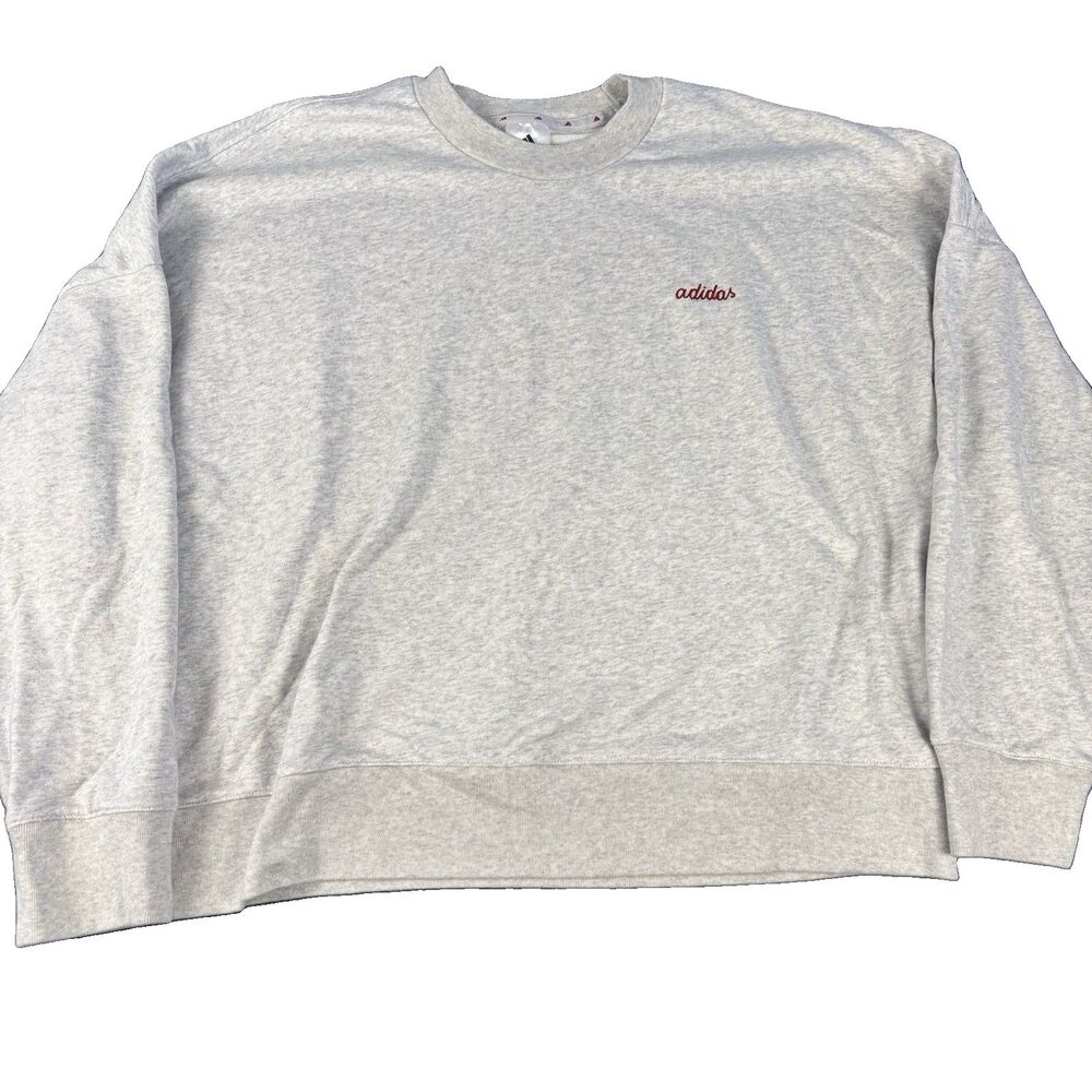 Adidas Crewneck Sweatshirt Light Gray Maroon Script Logo Oversized Pullover XL